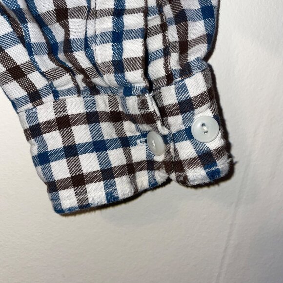 L.L. Bean Mens Tall M Plaid Button-Up Shirt 100% Cotton Blue & Brown - Picture 5 of 6